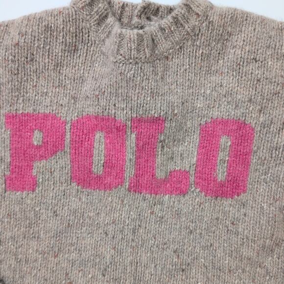 Polo Ralph Lauren Knit Sweater Girls 6 6X Tan Neutral Wool Blend Pink Spellout - Picture 5 of 8